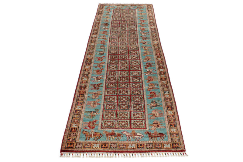 3x10 Multicolor and Blue Kazak Tribal Runner