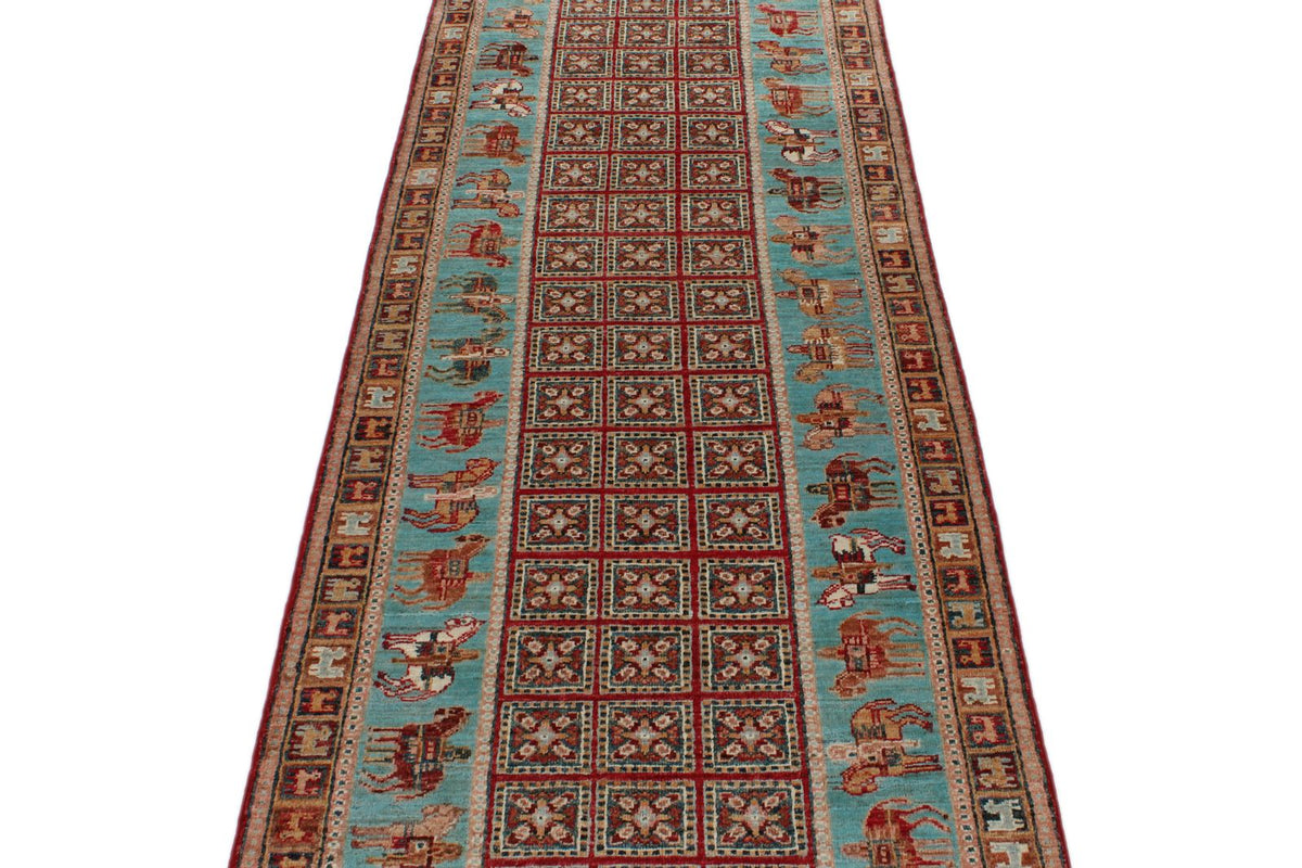 3x10 Multicolor and Blue Kazak Tribal Runner