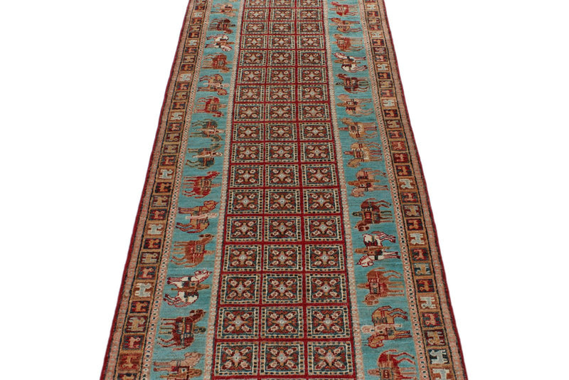 3x10 Multicolor and Blue Kazak Tribal Runner