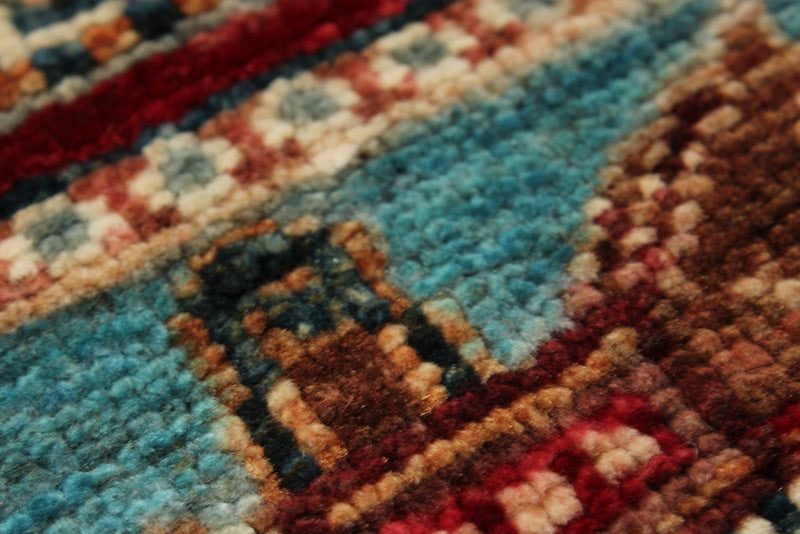 3x10 Multicolor and Blue Kazak Tribal Runner
