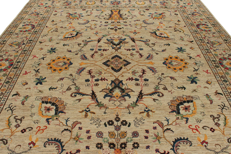 10x13 Camel and Multicolor Turkish Tribal Rug