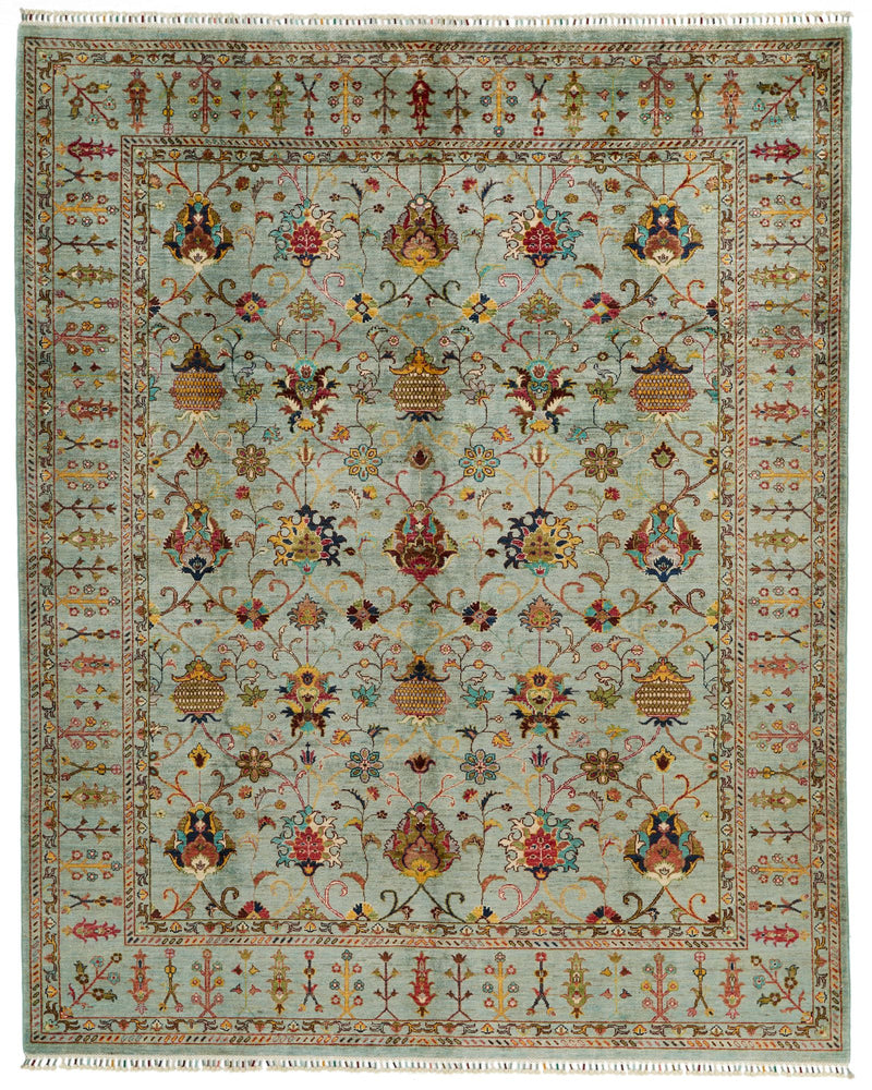 8x10 Light Blue and Multicolor Turkish Tribal Rug