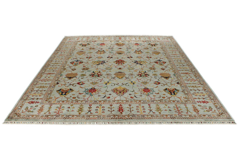 8x10 Light Blue and Multicolor Turkish Tribal Rug