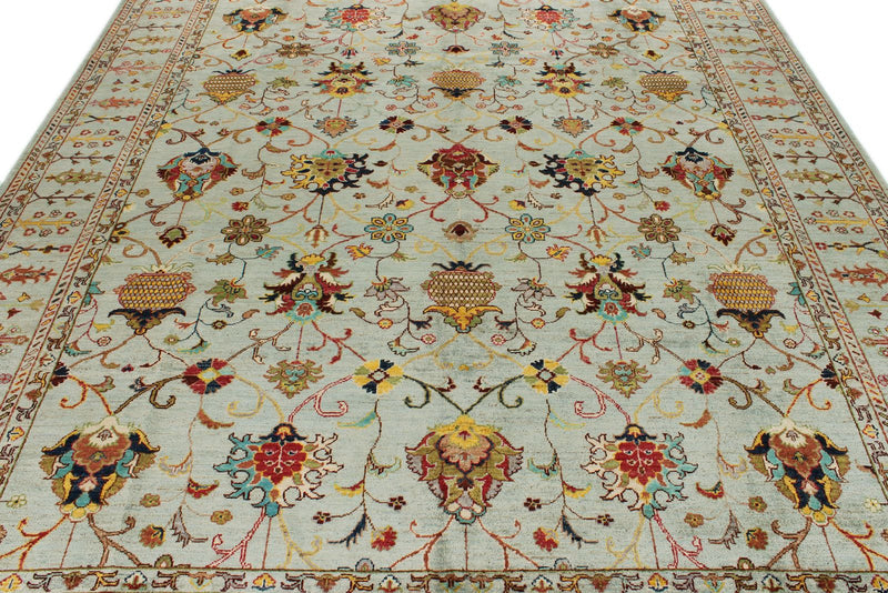 8x10 Light Blue and Multicolor Turkish Tribal Rug