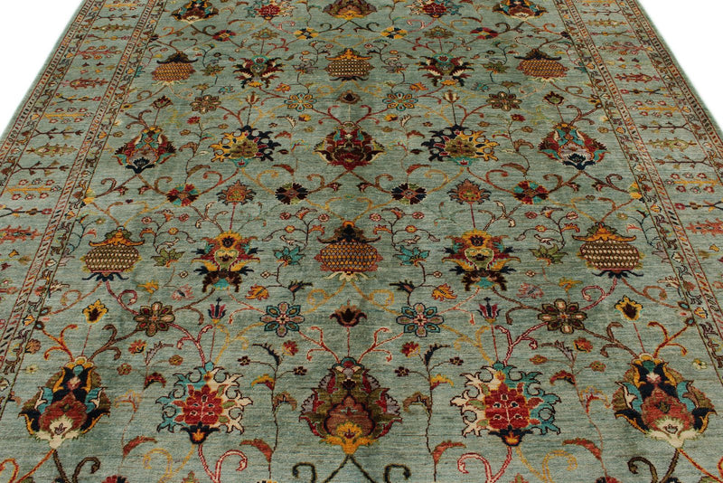 8x10 Light Blue and Multicolor Turkish Tribal Rug