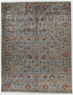 10x13 Gray and Multicolor Turkish Tribal Rug