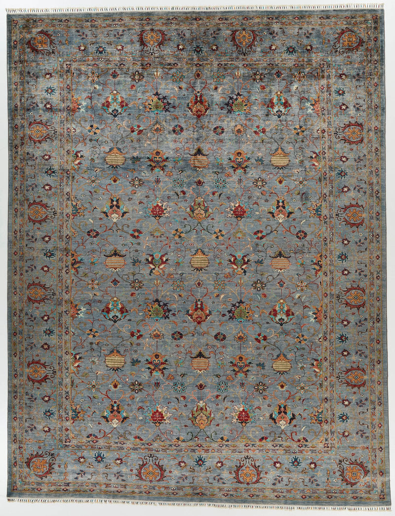 10x13 Gray and Multicolor Turkish Tribal Rug