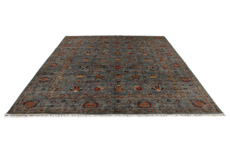 10x13 Gray and Multicolor Turkish Tribal Rug