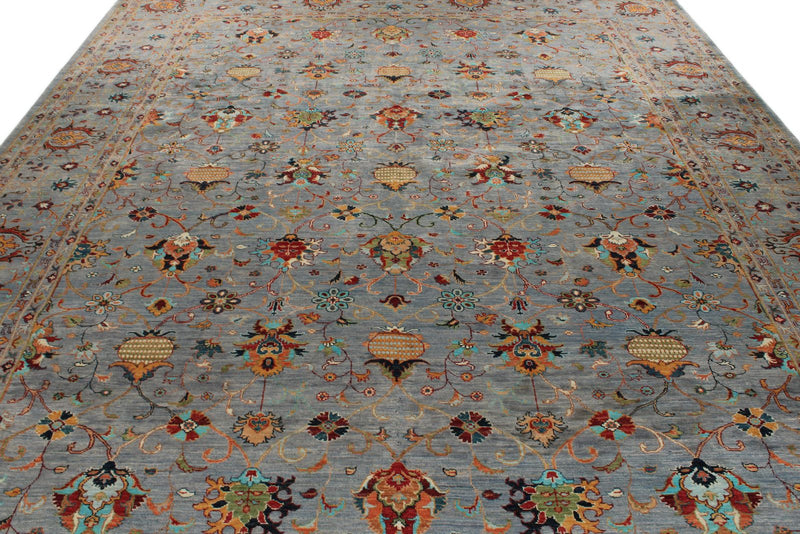 10x13 Gray and Multicolor Turkish Tribal Rug