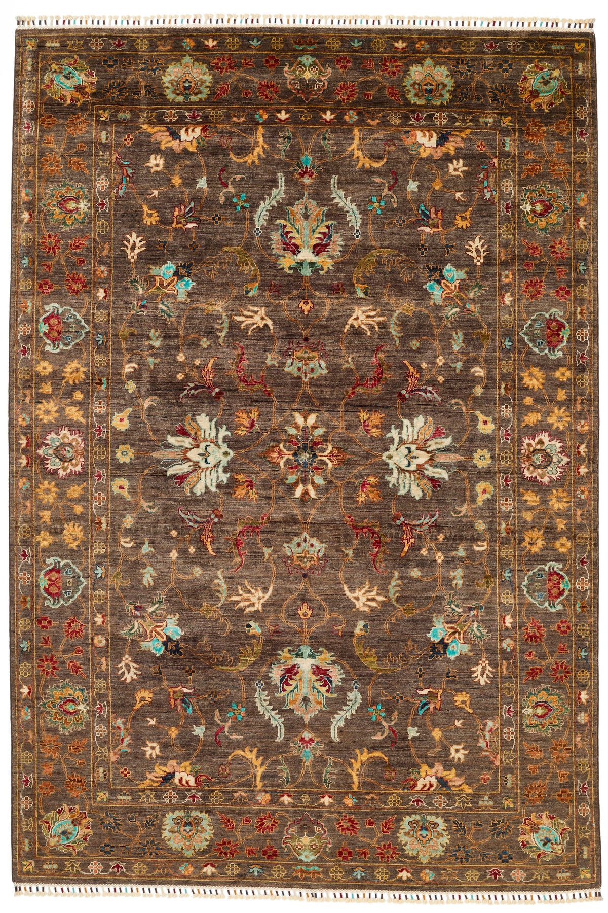 6x8 Brown and Multicolor Turkish Tribal Rug
