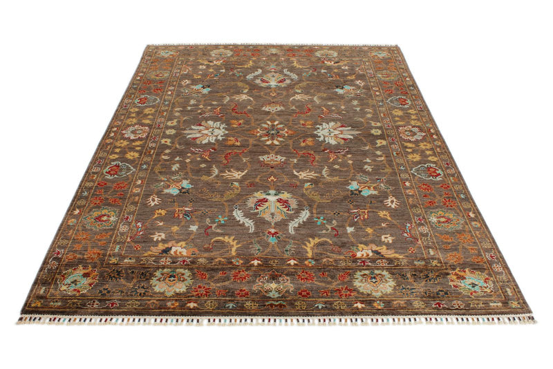 6x8 Brown and Multicolor Turkish Tribal Rug