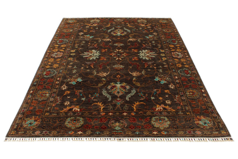 6x8 Brown and Multicolor Turkish Tribal Rug