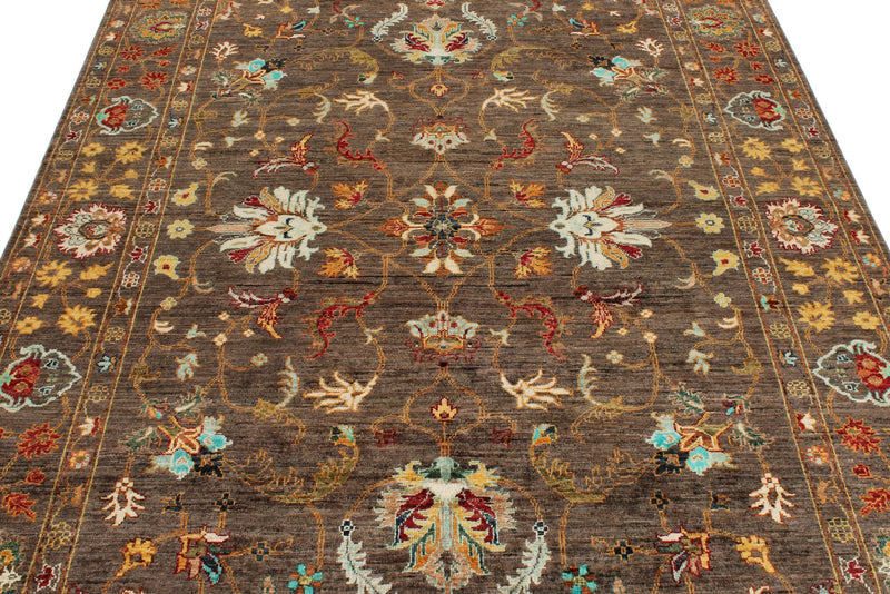 6x8 Brown and Multicolor Turkish Tribal Rug