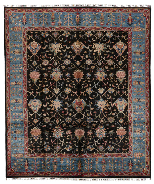 8x10 Charcoal and Blue Turkish Tribal Rug