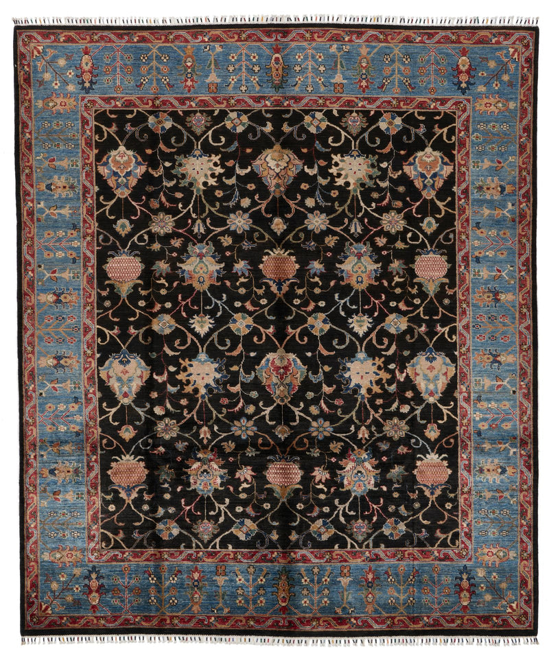 8x10 Charcoal and Blue Turkish Tribal Rug