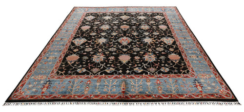 8x10 Charcoal and Blue Turkish Tribal Rug