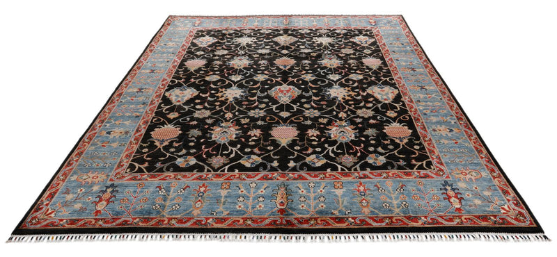 8x10 Charcoal and Blue Turkish Tribal Rug
