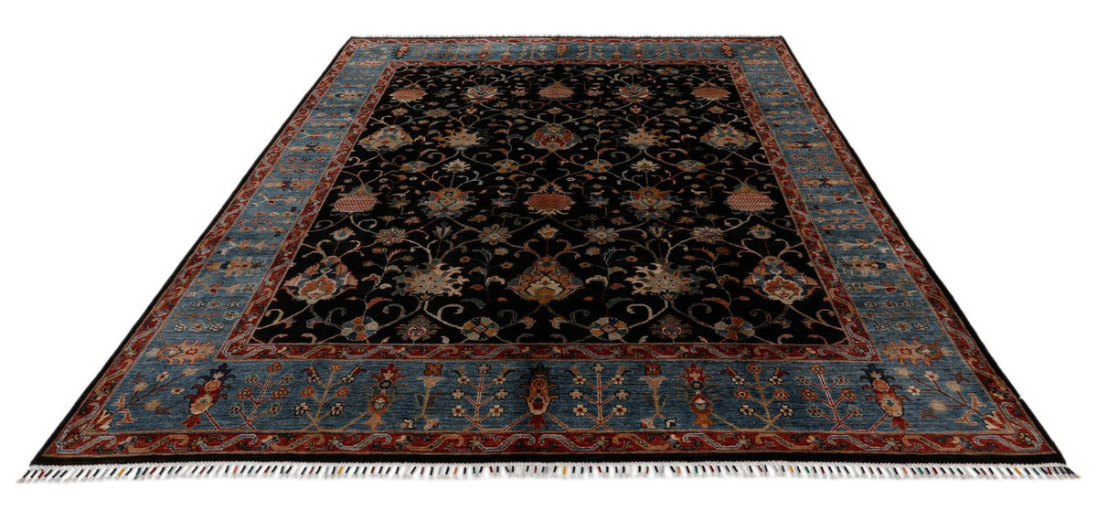 8x10 Charcoal and Blue Turkish Tribal Rug