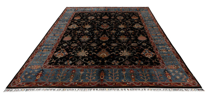 8x10 Charcoal and Blue Turkish Tribal Rug