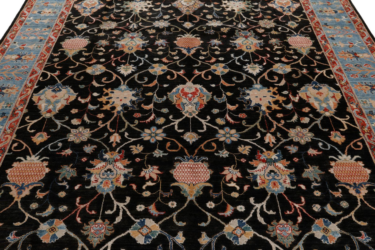 8x10 Charcoal and Blue Turkish Tribal Rug