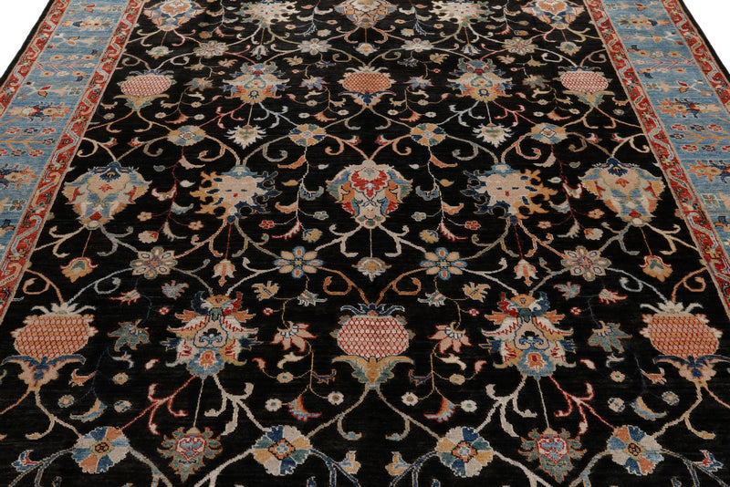 8x10 Charcoal and Blue Turkish Tribal Rug