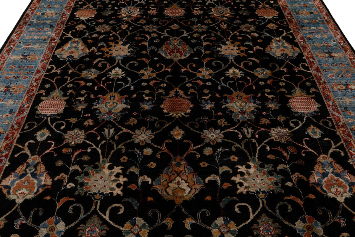 8x10 Charcoal and Blue Turkish Tribal Rug