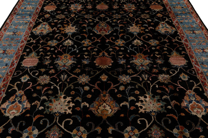 8x10 Charcoal and Blue Turkish Tribal Rug