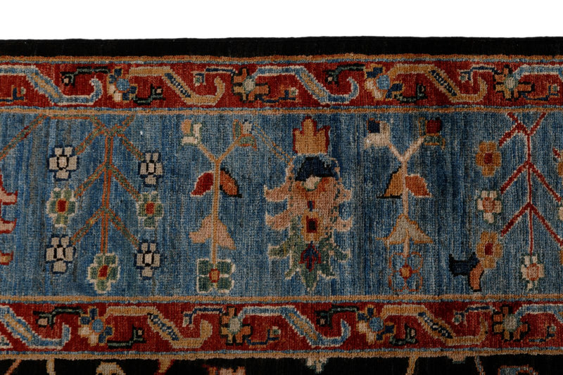 8x10 Charcoal and Blue Turkish Tribal Rug