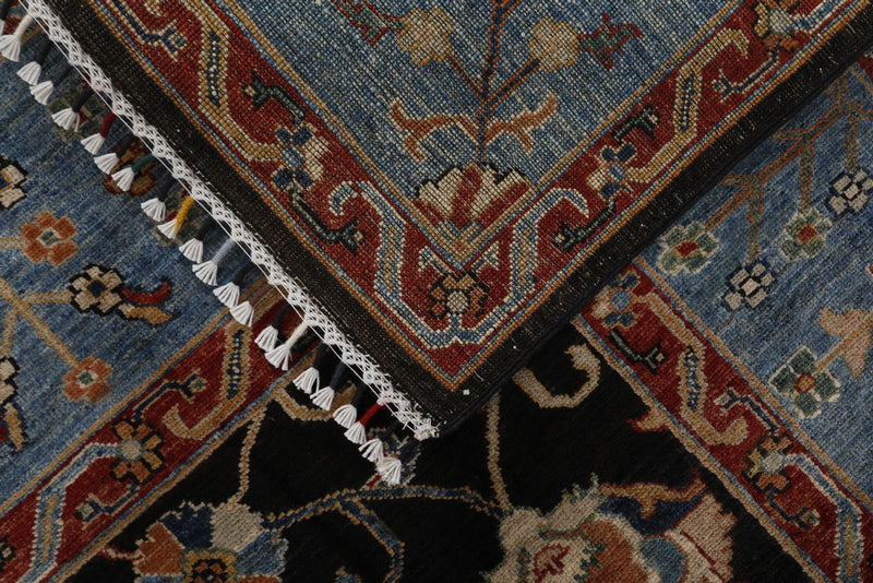 8x10 Charcoal and Blue Turkish Tribal Rug