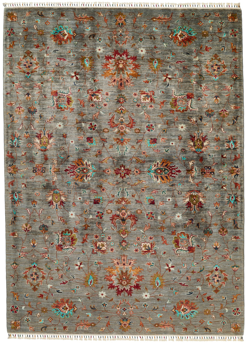 6x8 Gray and Multicolor Turkish Tribal Rug