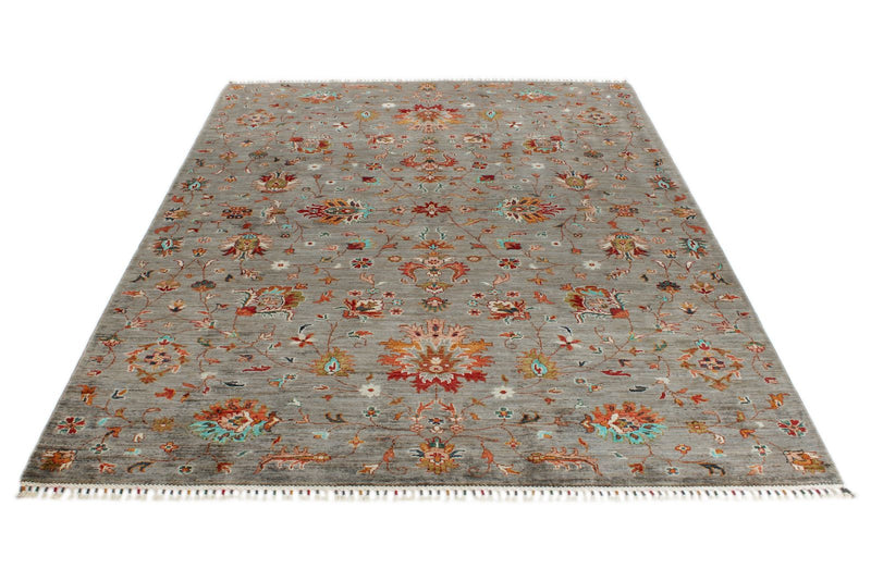 6x8 Gray and Multicolor Turkish Tribal Rug