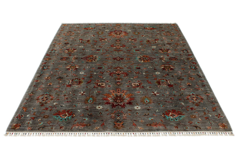 6x8 Gray and Multicolor Turkish Tribal Rug