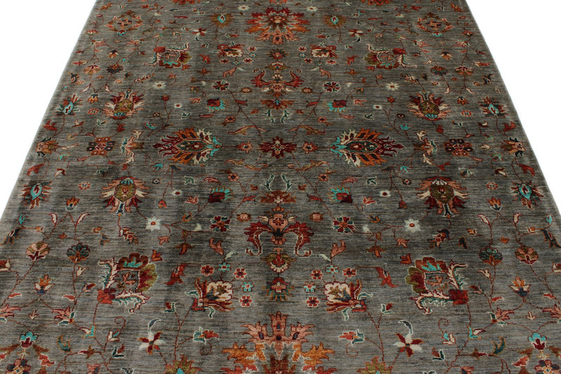 6x8 Gray and Multicolor Turkish Tribal Rug