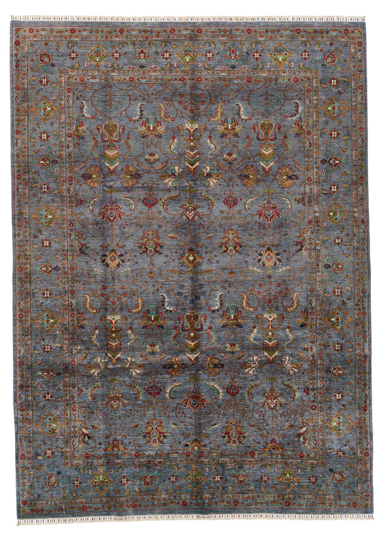 9x12 Gray and Multicolor Turkish Tribal Rug