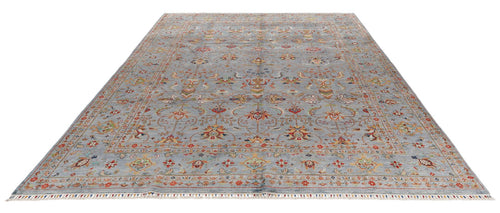 9x12 Gray and Multicolor Turkish Tribal Rug