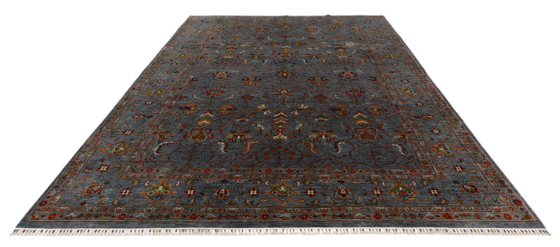 9x12 Gray and Multicolor Turkish Tribal Rug