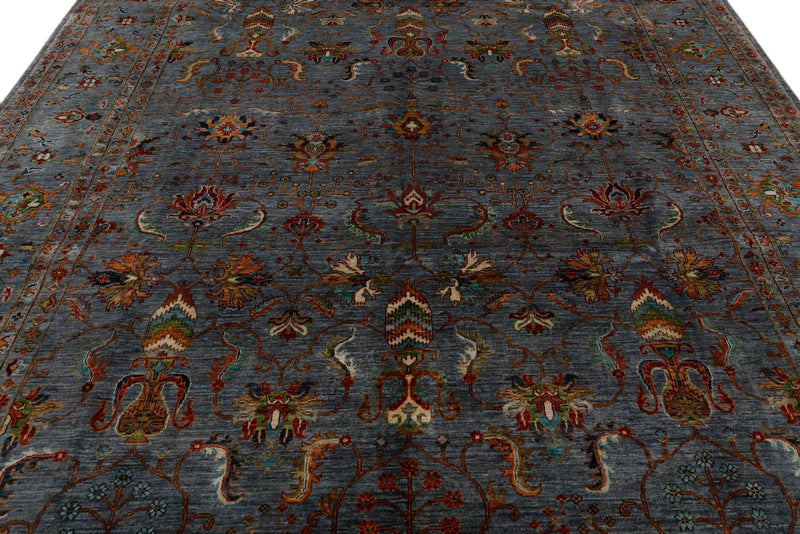 9x12 Gray and Multicolor Turkish Tribal Rug