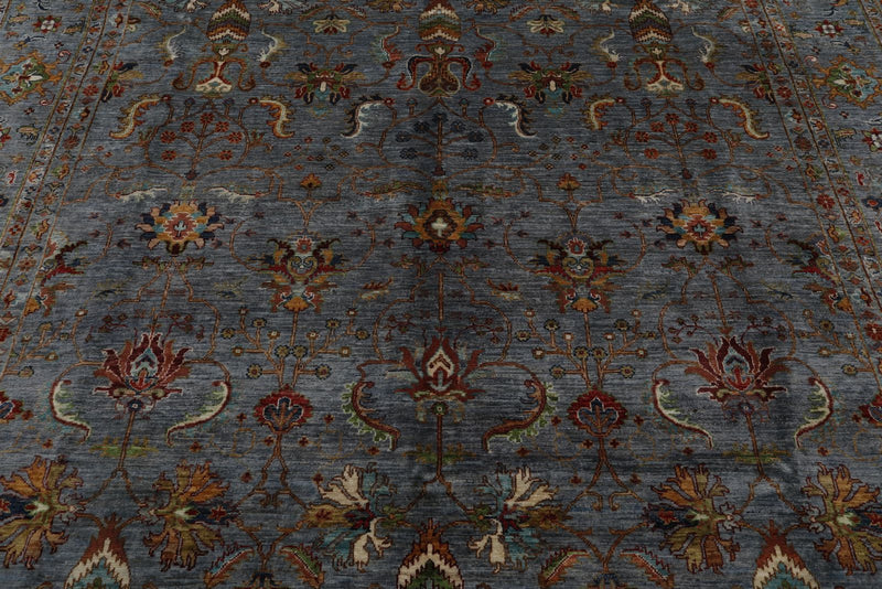 9x12 Gray and Multicolor Turkish Tribal Rug