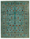 9x12 Turquoıse and Multicolor Turkish Tribal Rug