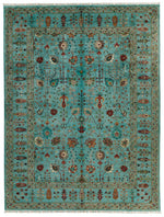 9x12 Turquoıse and Multicolor Turkish Tribal Rug