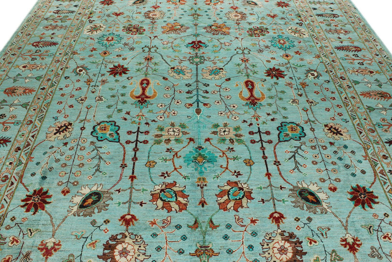 9x12 Turquoıse and Multicolor Turkish Tribal Rug