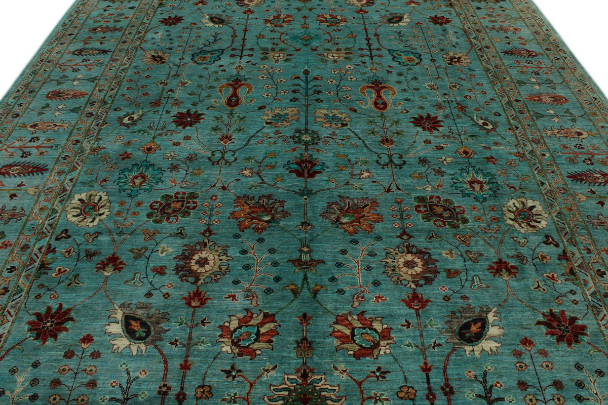 9x12 Turquoıse and Multicolor Turkish Tribal Rug