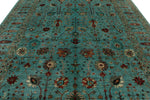 9x12 Turquoıse and Multicolor Turkish Tribal Rug