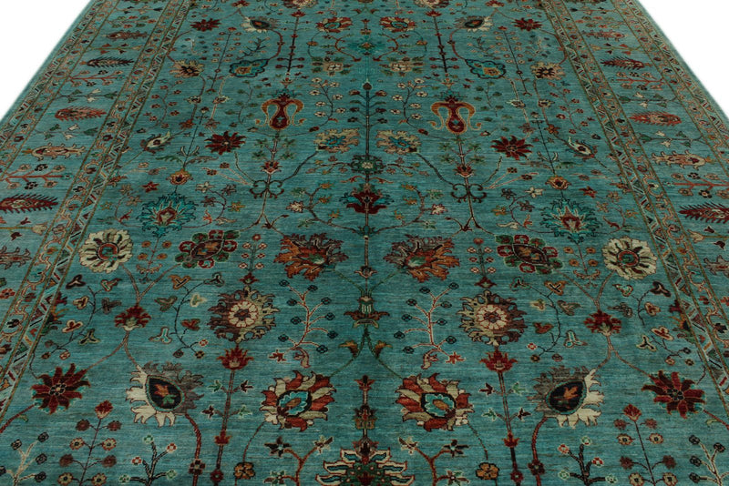 9x12 Turquoıse and Multicolor Turkish Tribal Rug
