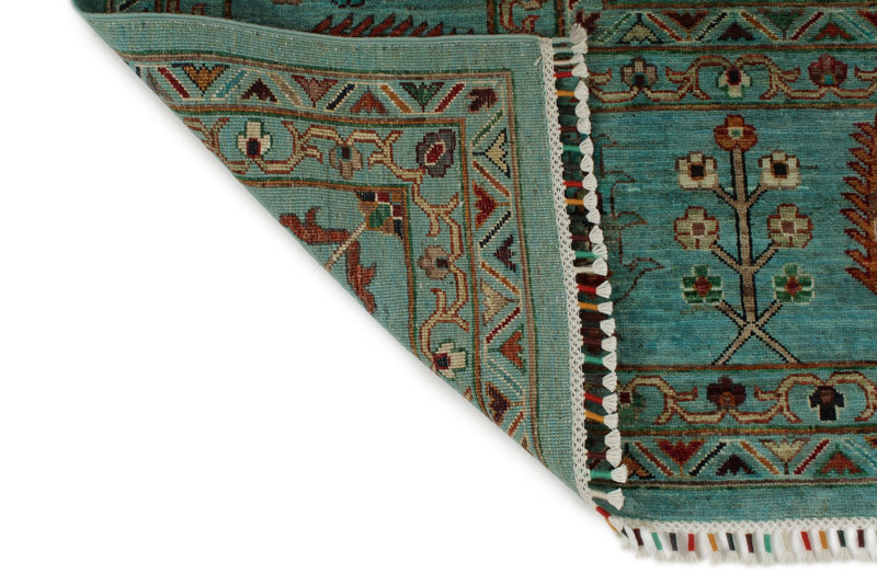 9x12 Turquoıse and Multicolor Turkish Tribal Rug