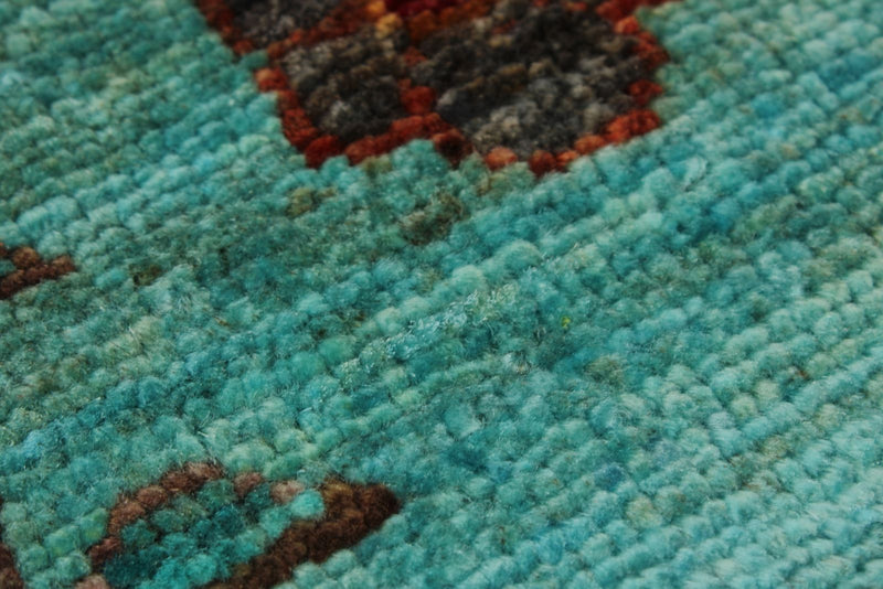 9x12 Turquoıse and Multicolor Turkish Tribal Rug