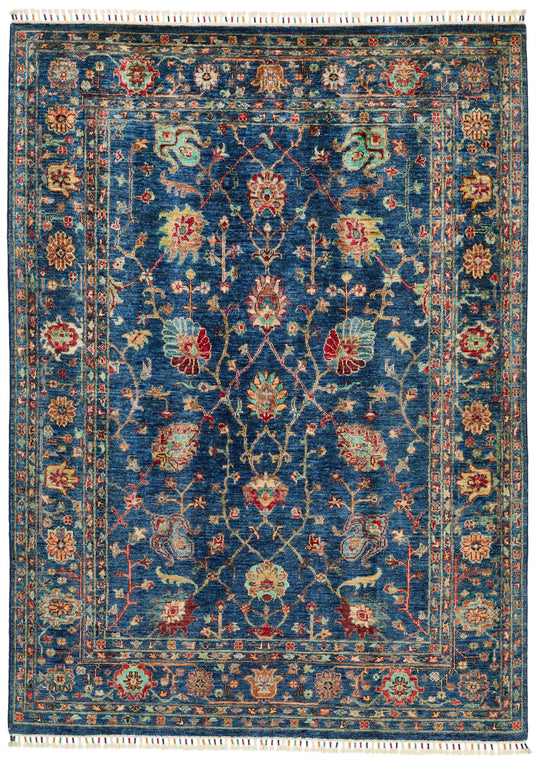 5x7 Navy and Multicolor Turkish Tribal Rug