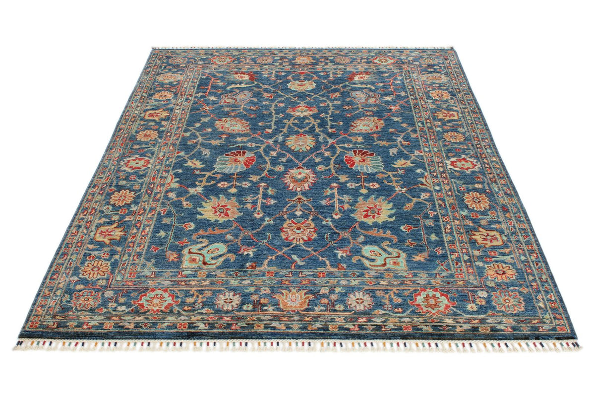 5x7 Navy and Multicolor Turkish Tribal Rug