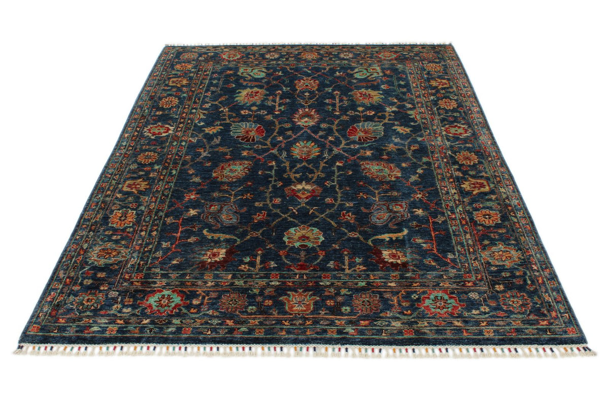 5x7 Navy and Multicolor Turkish Tribal Rug