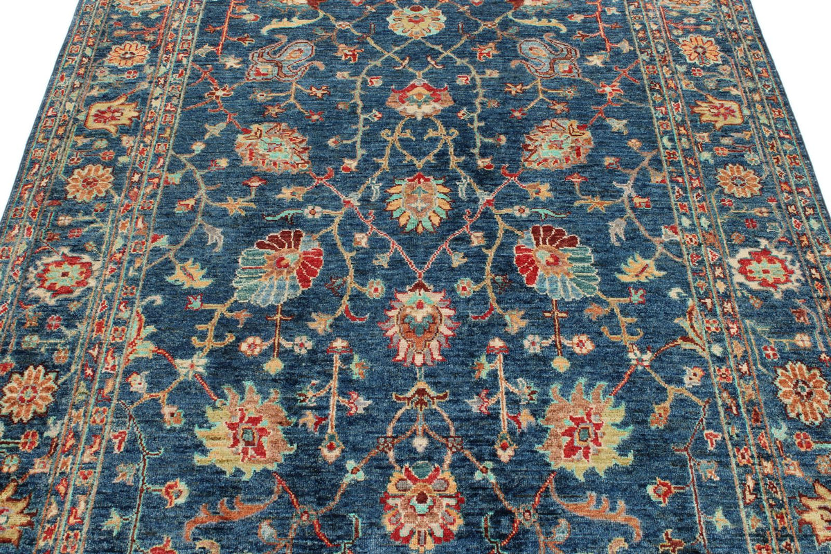 5x7 Navy and Multicolor Turkish Tribal Rug